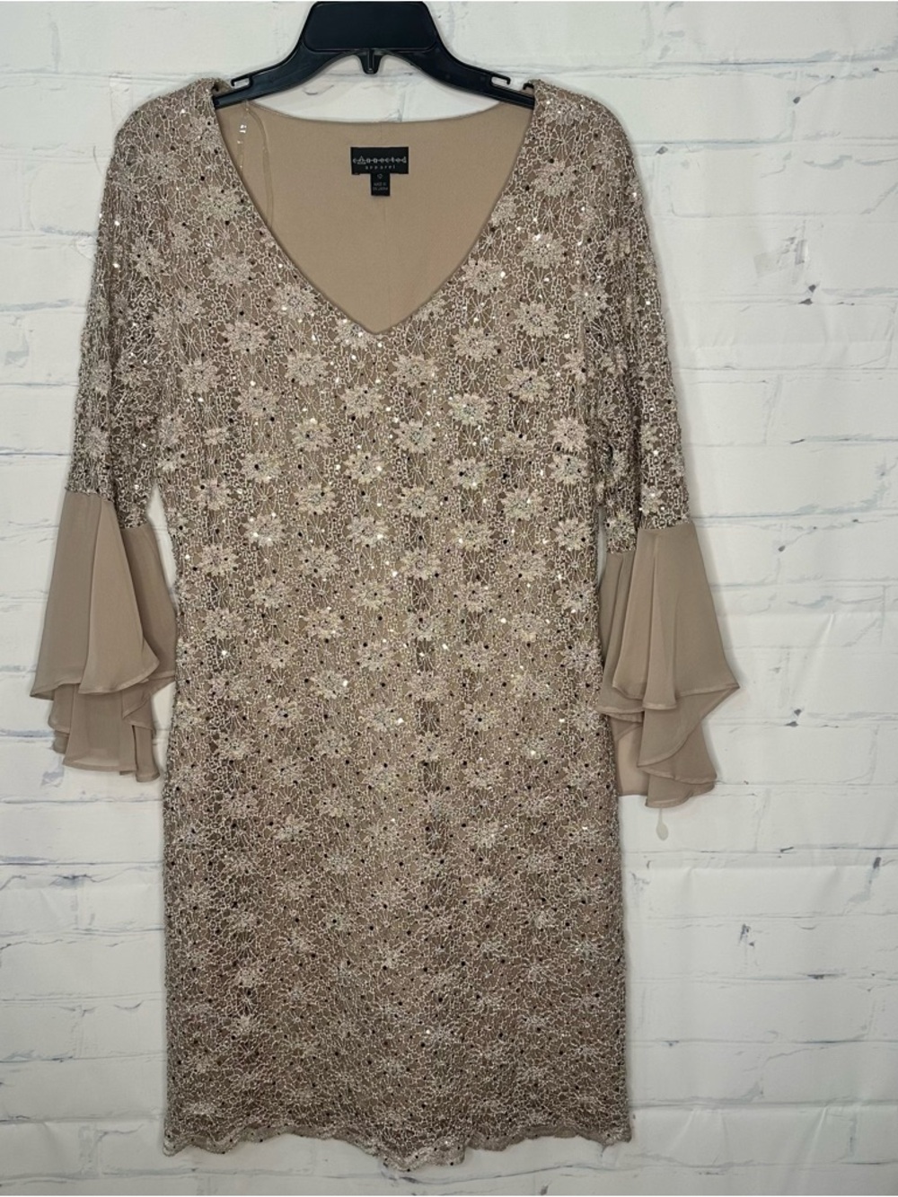 Women’s Connected Apparel Size 12 Sparkly Long Sleeve Beige Dress